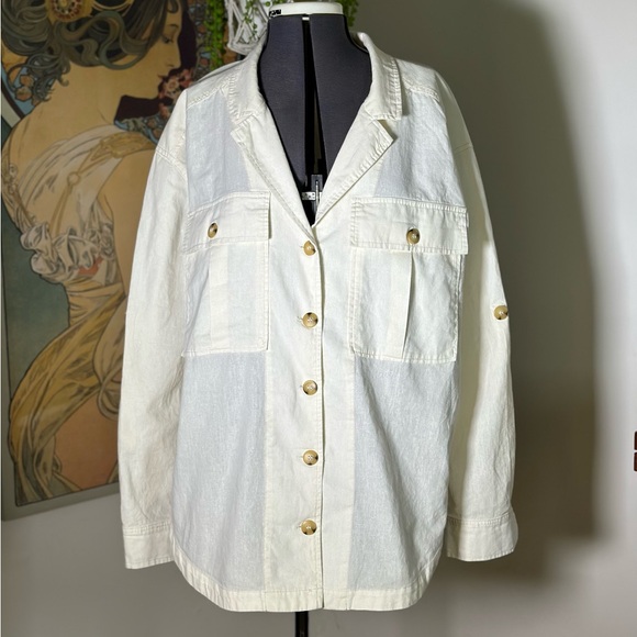 Free People Sunshine In My Pockets Buttondown Thick Linen Cotton Long Sleeve - Picture 4 of 13